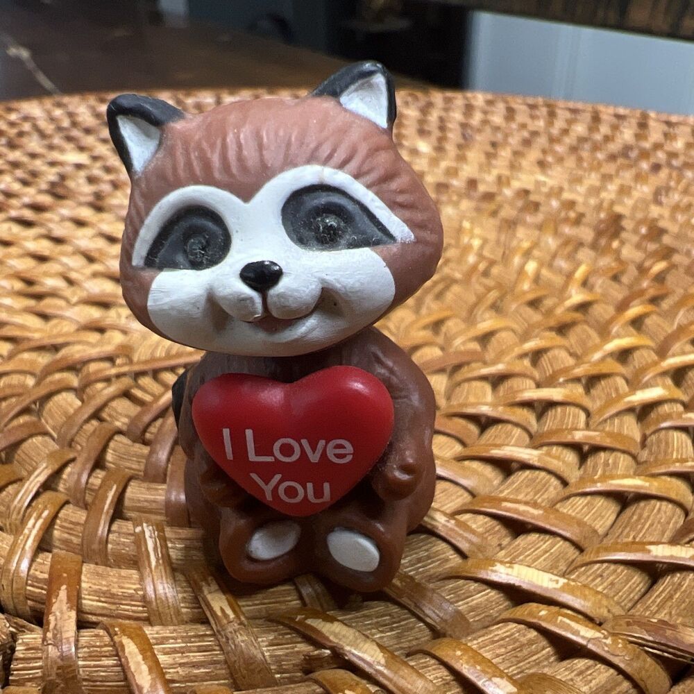 Vintage Russ Berrie Valentine's Day Miniature Raccoon Figurine from 80s